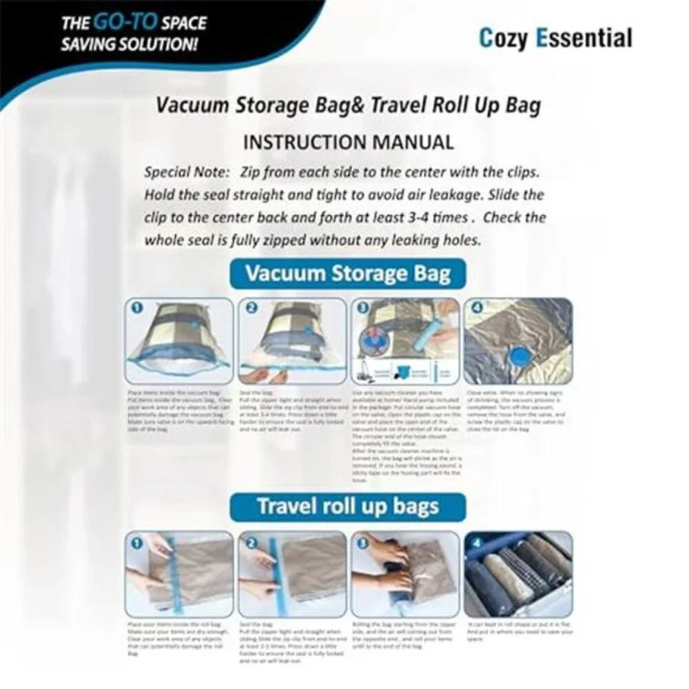 20 Pack Vacuum Storage Bags Jumbo Large Travel Compression w/ Pump